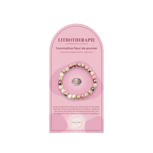 Bracelet pierres naturelles tourmaline fleur de prunier