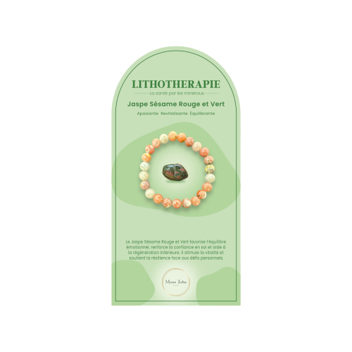 Bracelet pierres naturelles jaspe sésame rouge et vert