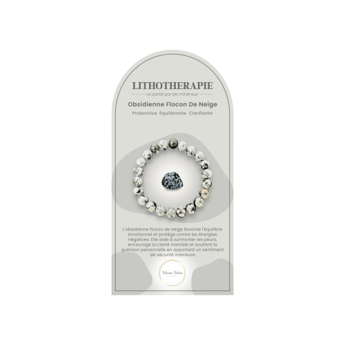 Bracelet pierres naturelles obsidienne flocon de neige