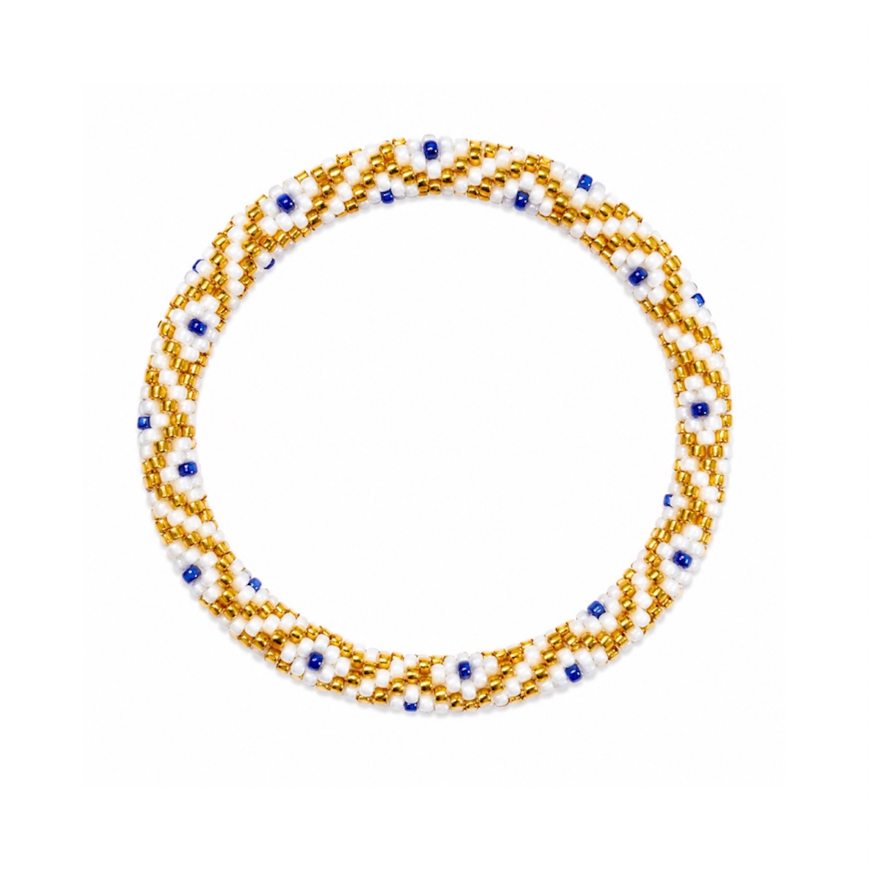 Bracelet Népalais #21 (Doré, Blanc et Bleu)