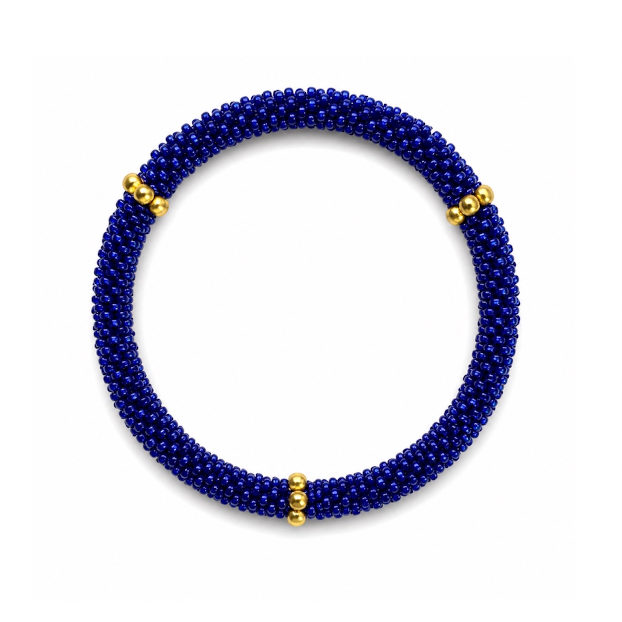 Bracelet Népalais (Bleu grosses perles et or)