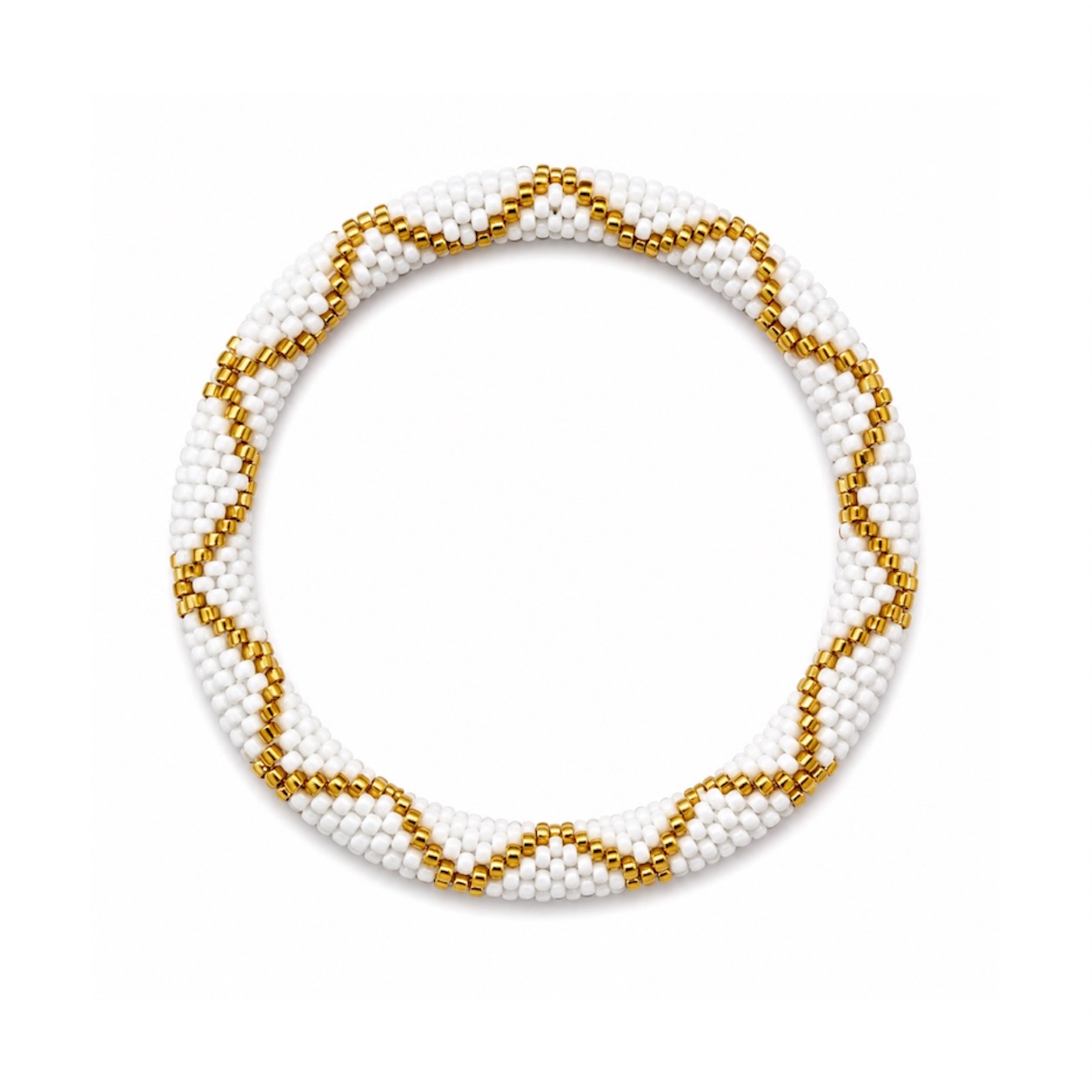Bracelet Népalais #24 (Doré Clair et Blanc)