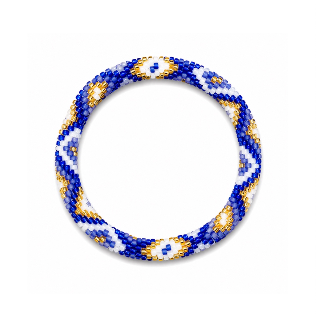 Bracelet Népalais #61 (Bleu Marine, Doré, Blanc)