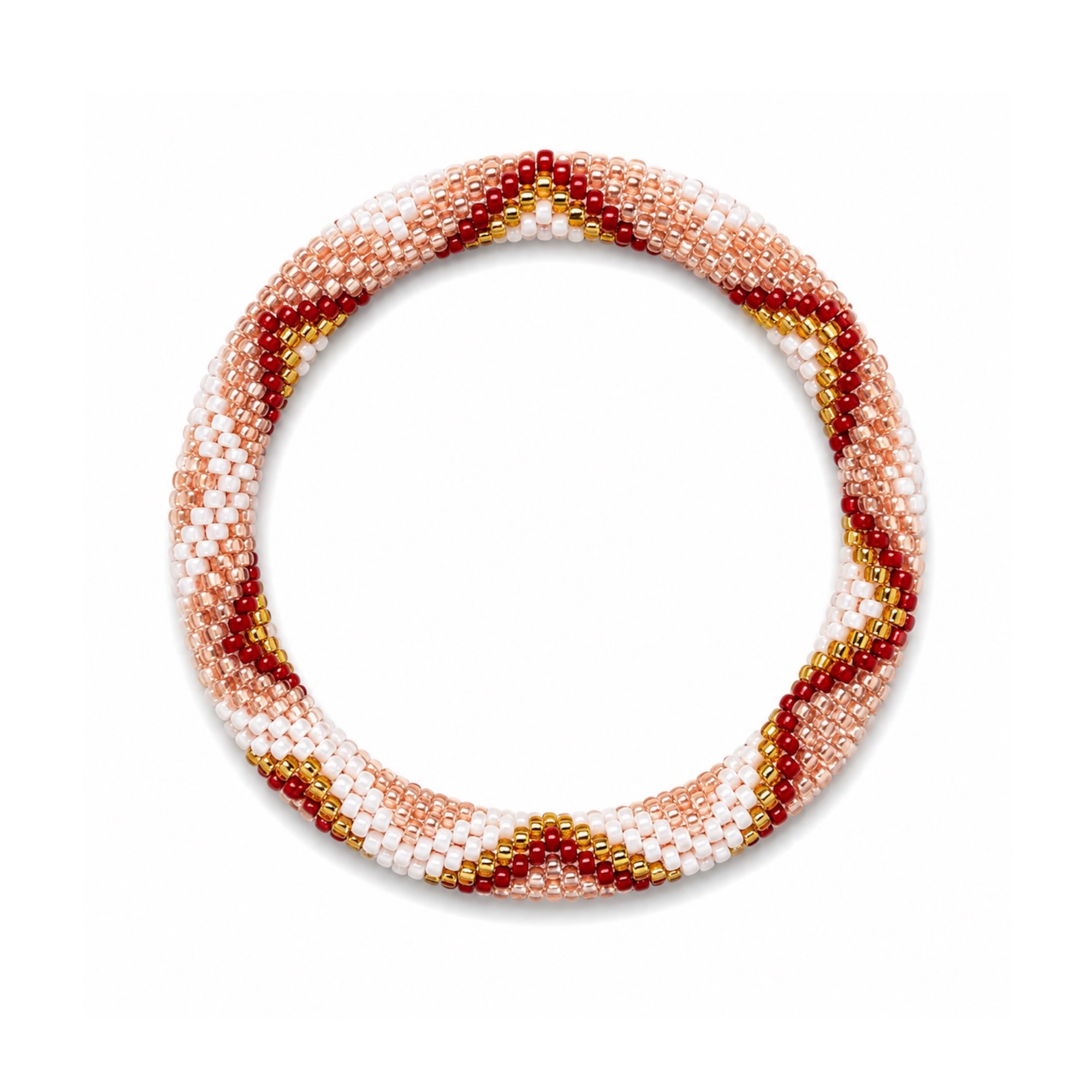 Bracelet Népalais #114 (Blanc, Rose et Bordeaux)