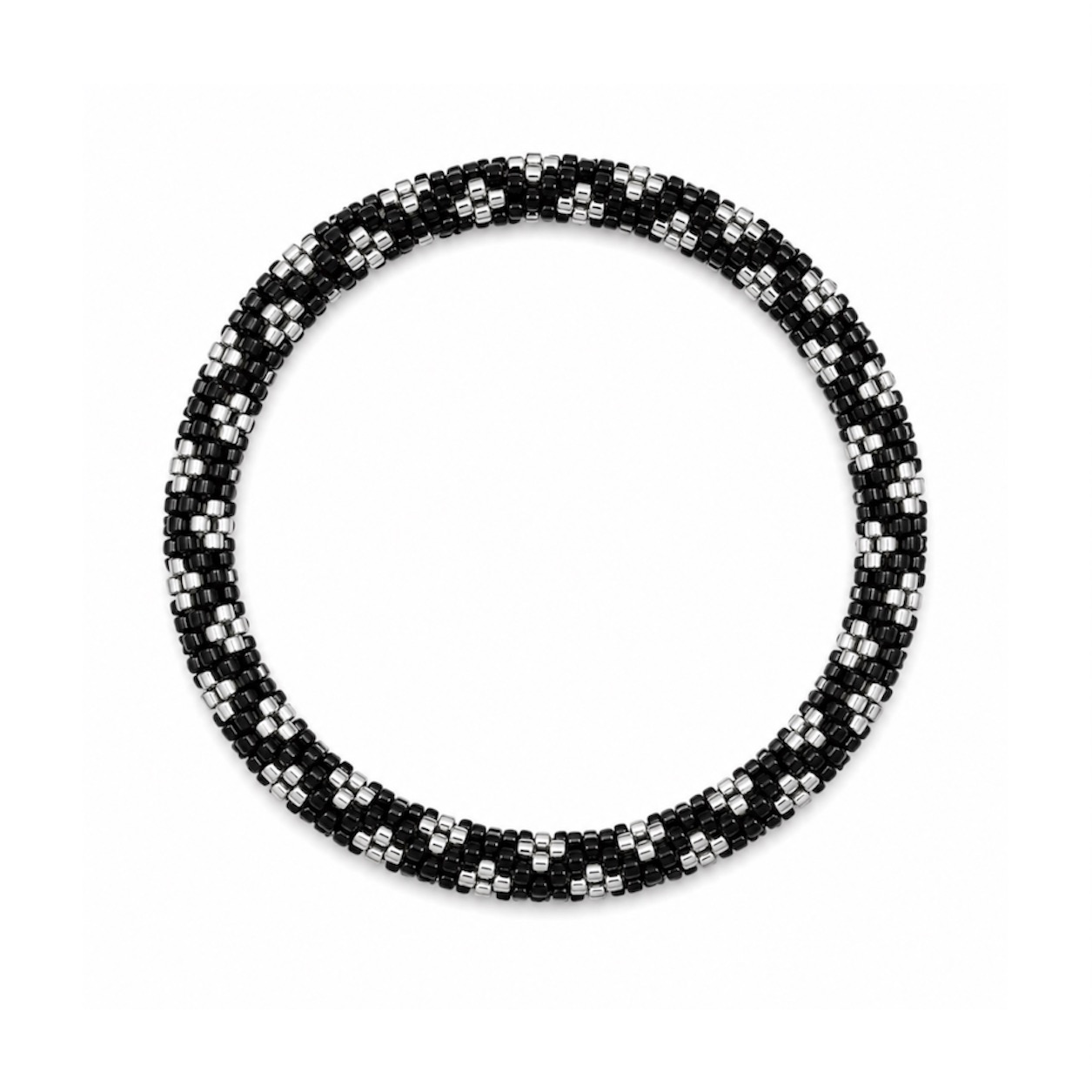 Bracelet Népalais #39 (Noir – Gris Clair et Argent)