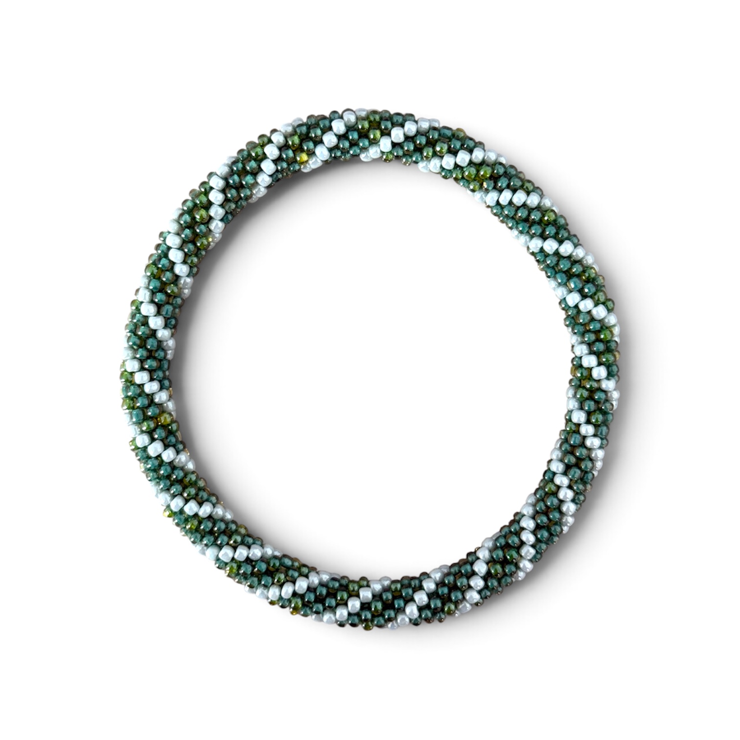 Bracelet Népalais #131 (Vert et Blanc Torsadé)